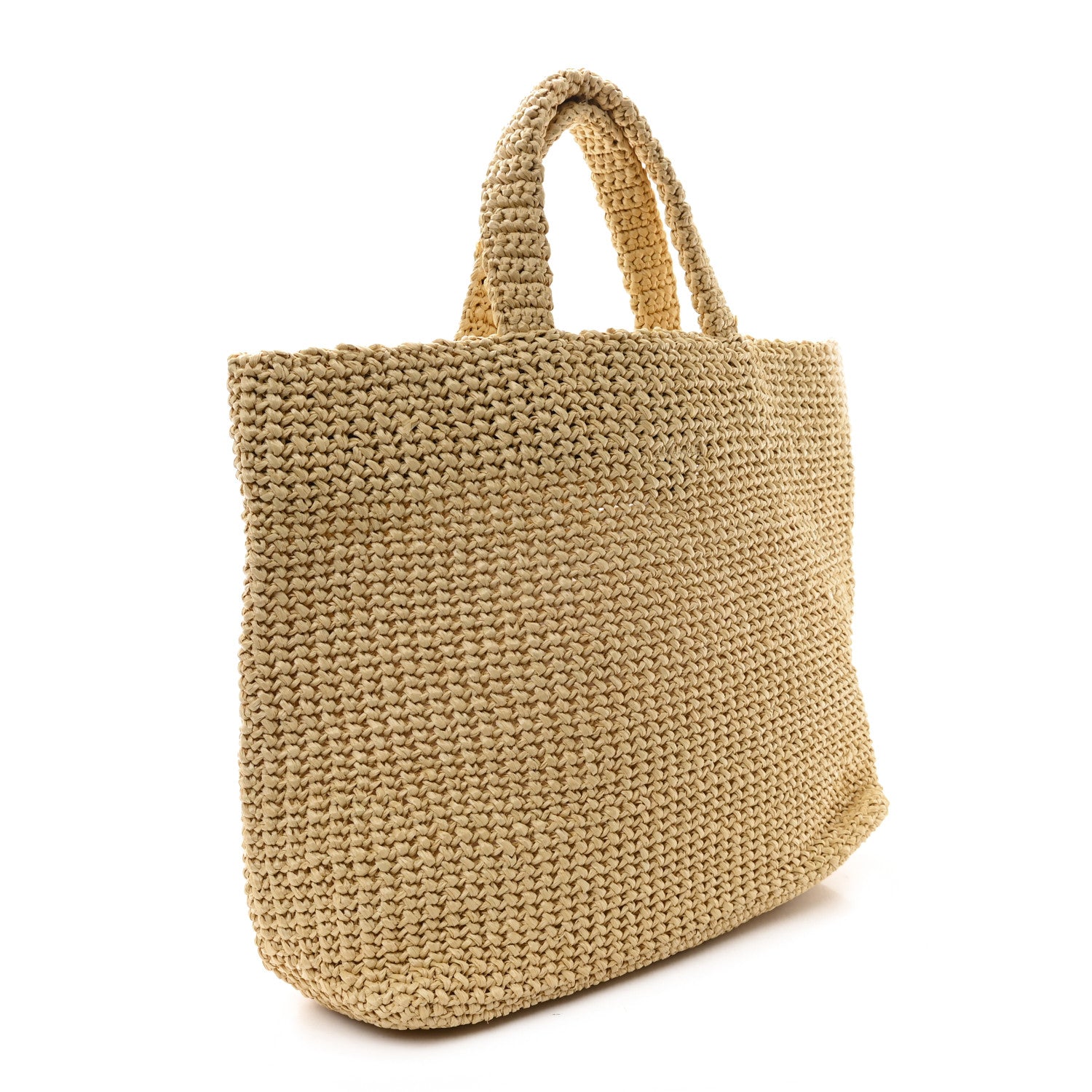 Prada Yarn Raffia Effect Crochet Embroidered Logo Tote Naturale 3 of 10