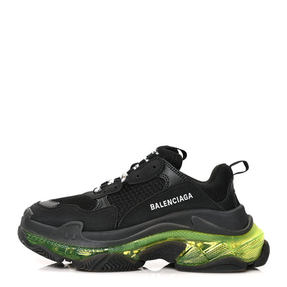 Balenciaga Fabric Mesh Clear Sole Womens Triple S Sneakers 38 Black Yellow Fluo 1 of 7