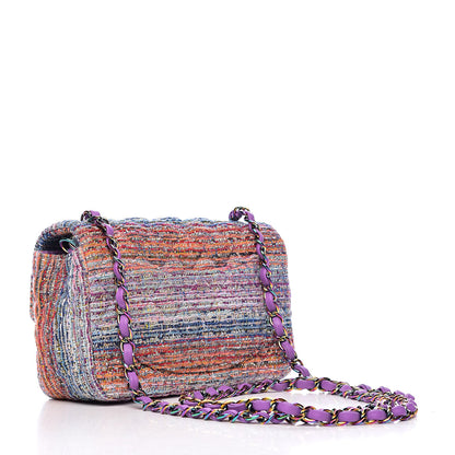 Chanel Tweed Quilted Mini Rectangular Flap Blue Pink Orange 3 of 11