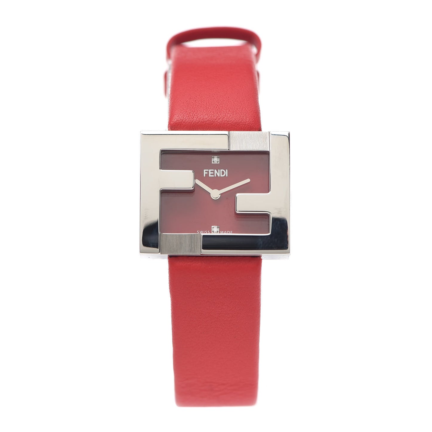 Stainless Steel Calfskin Diamond 24mm FendiMania Quartz Watch Red