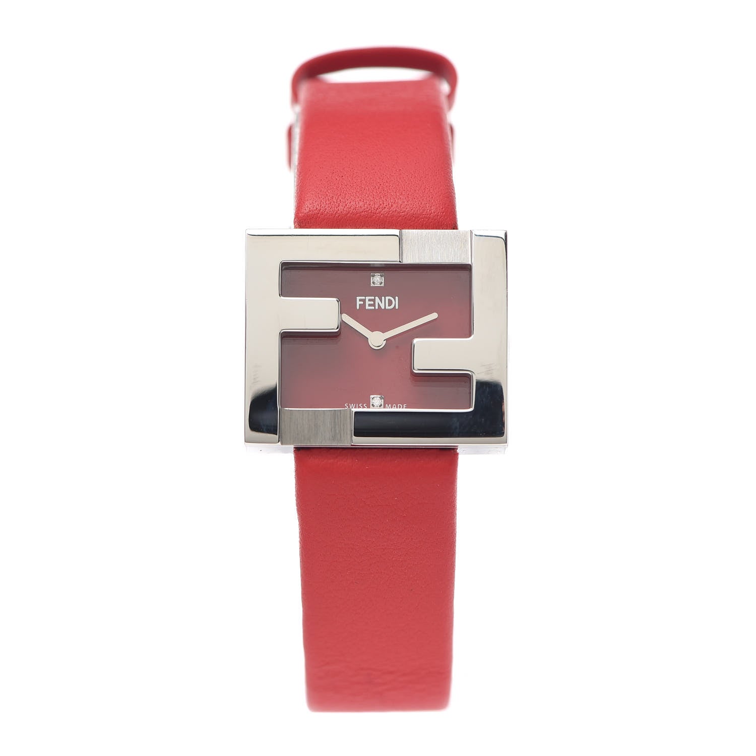 Fendi Stainless Steel Calfskin Diamond 24mm FendiMania Quartz Watch Red 1 of 7