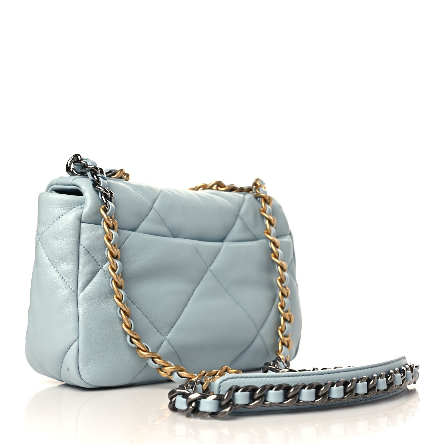 Lambskin Quilted Medium Chanel 19 Flap Light Blue