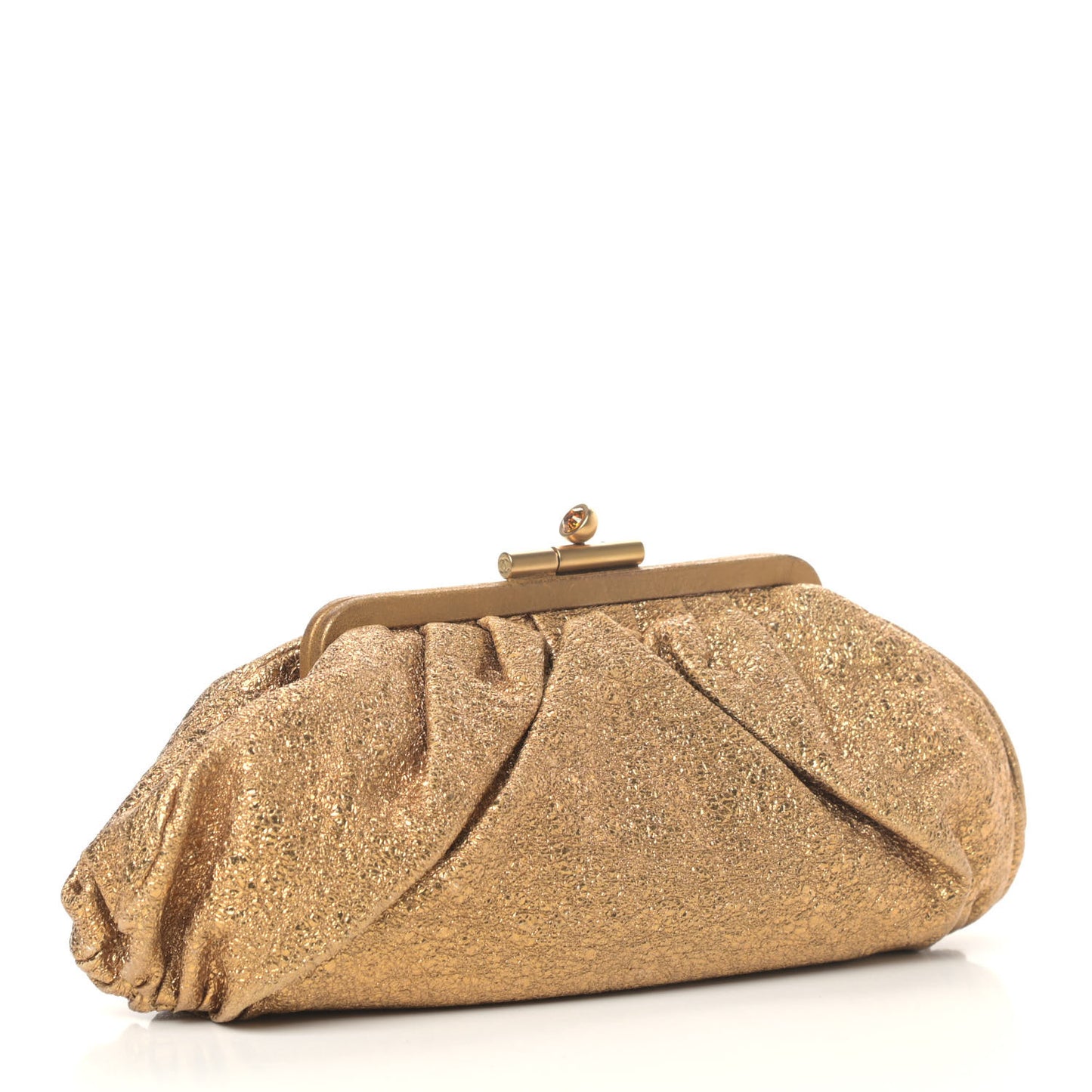 Metallic Crackled Calfskin Monte Carlo Clutch Gold