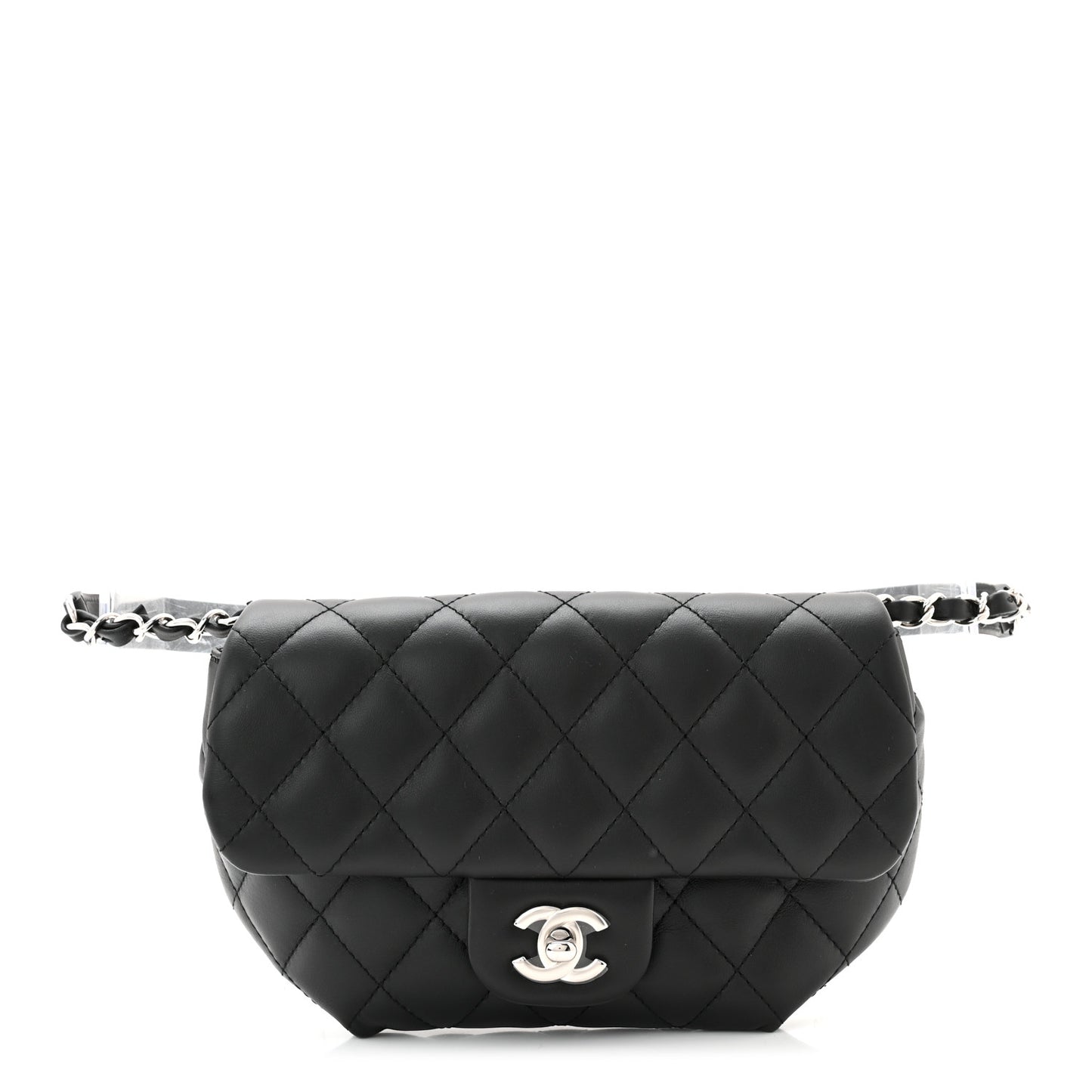 Calfskin Quilted CC Uniform Flap Belt Bag Black