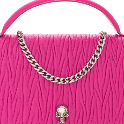 Alexander McQueen Lambskin Pleated Skull Medium Chain Crossbody Bag Fuchsia 8 of 13