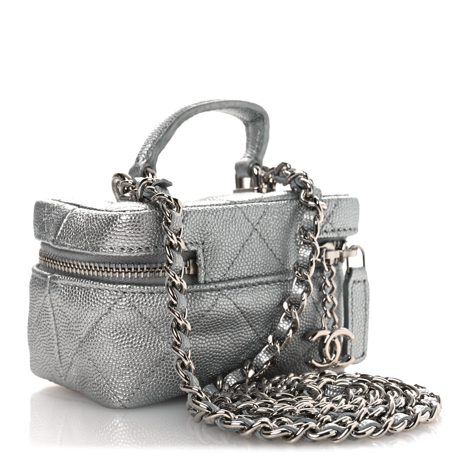 Chanel Metallic Caviar Quilted Mini Top Handle Vanity With Chain Silver 3 of 10