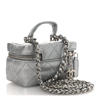 Chanel Metallic Caviar Quilted Mini Top Handle Vanity With Chain Silver 3 of 10