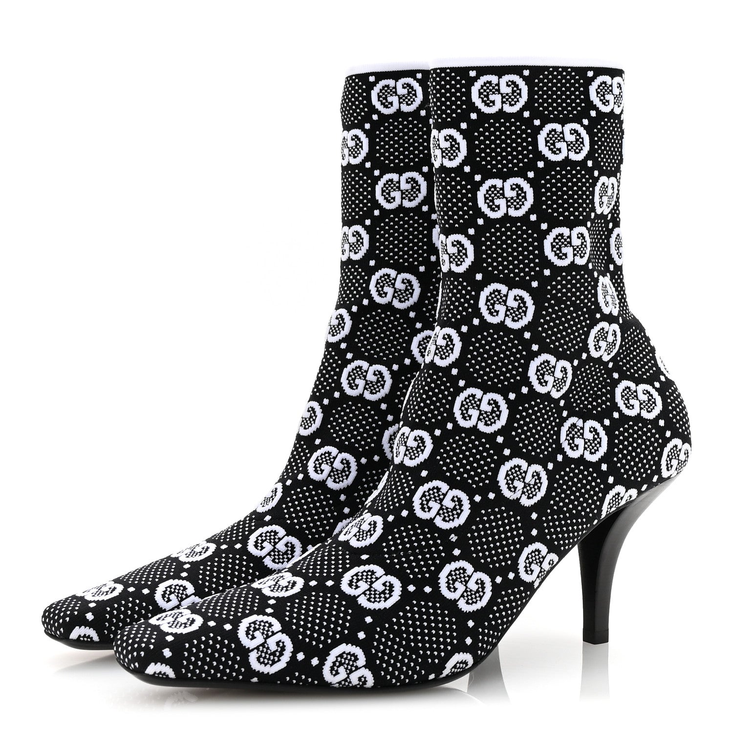 Gucci Technical Jersey Knit GG Monogram Square G 75mm Ankle Boots 38 Black Great White 4 of 9
