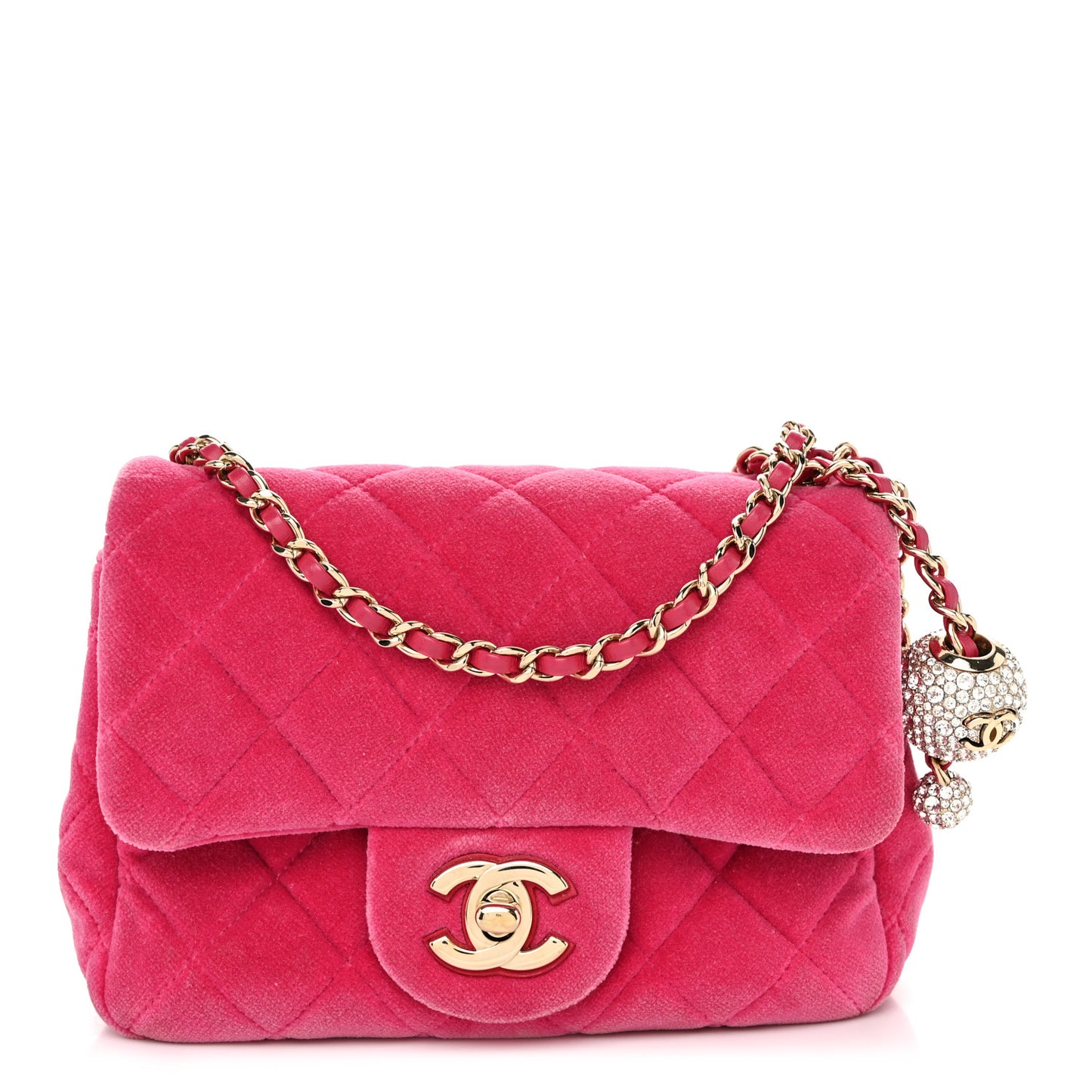 Velvet Quilted Mini Square Pearl Crush Flap Fuchsia