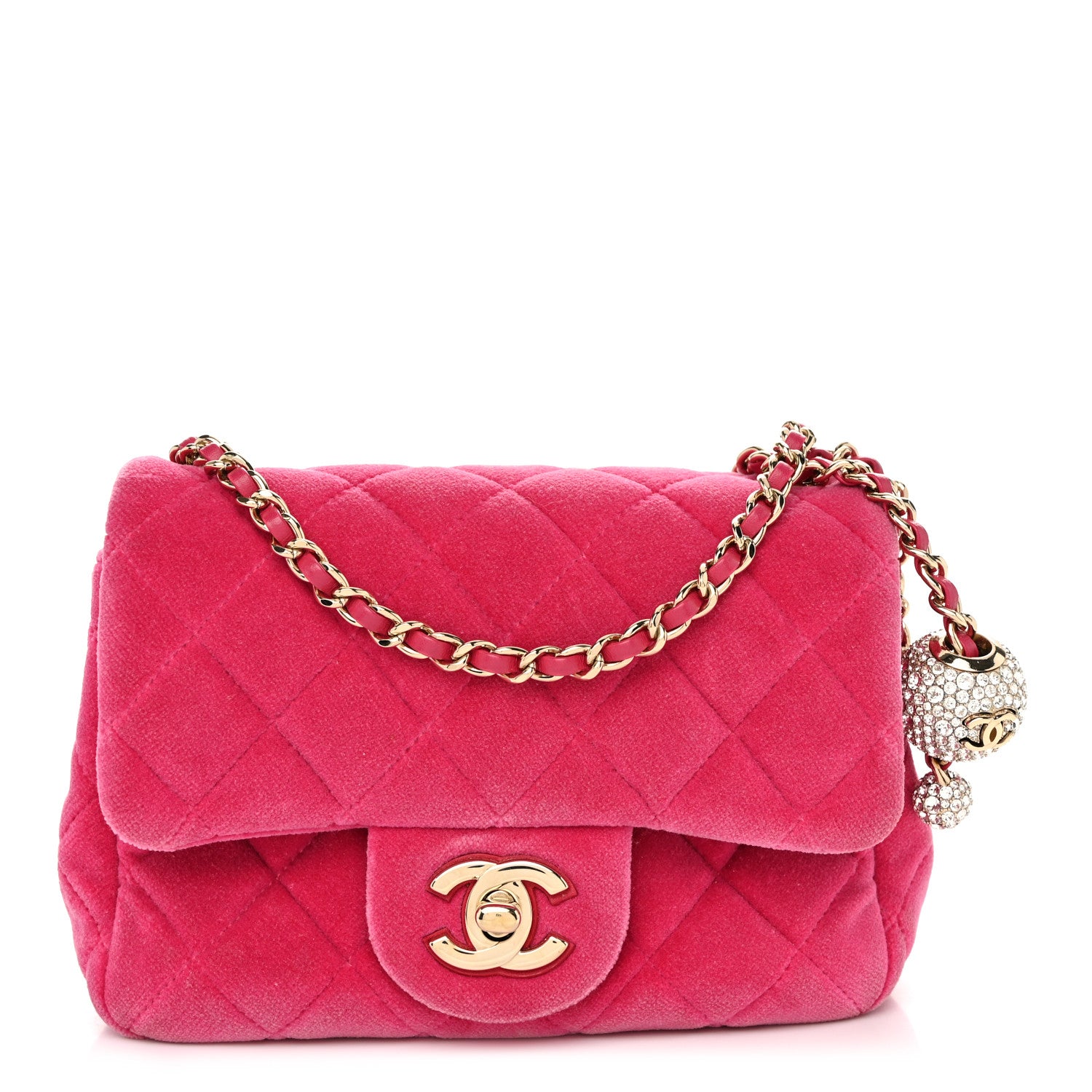 Chanel Velvet Quilted Mini Square Pearl Crush Flap Fuchsia 1 of 11