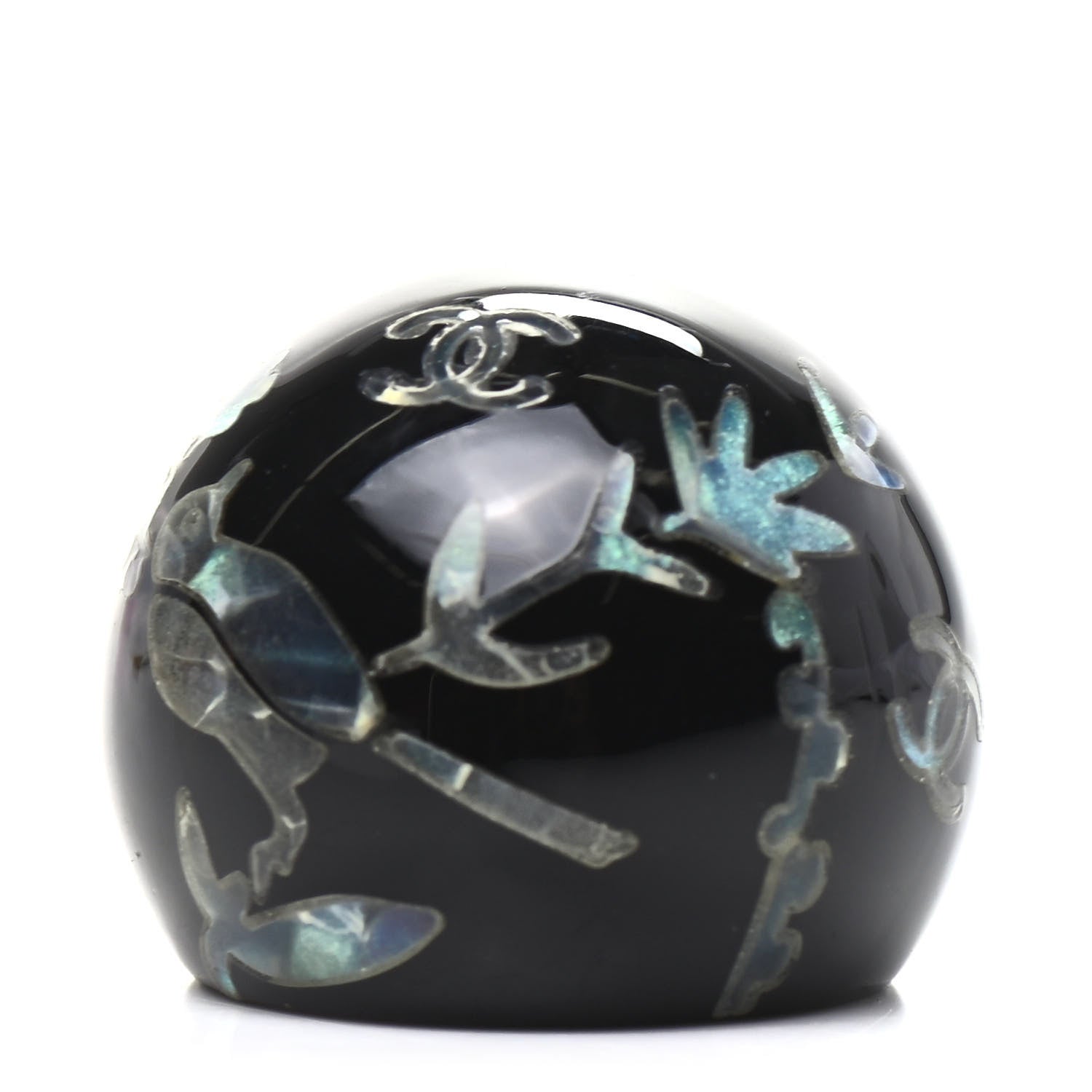 Chanel Resin Glitter Enamel CC Bird Ring 7 Black Green 1 of 5