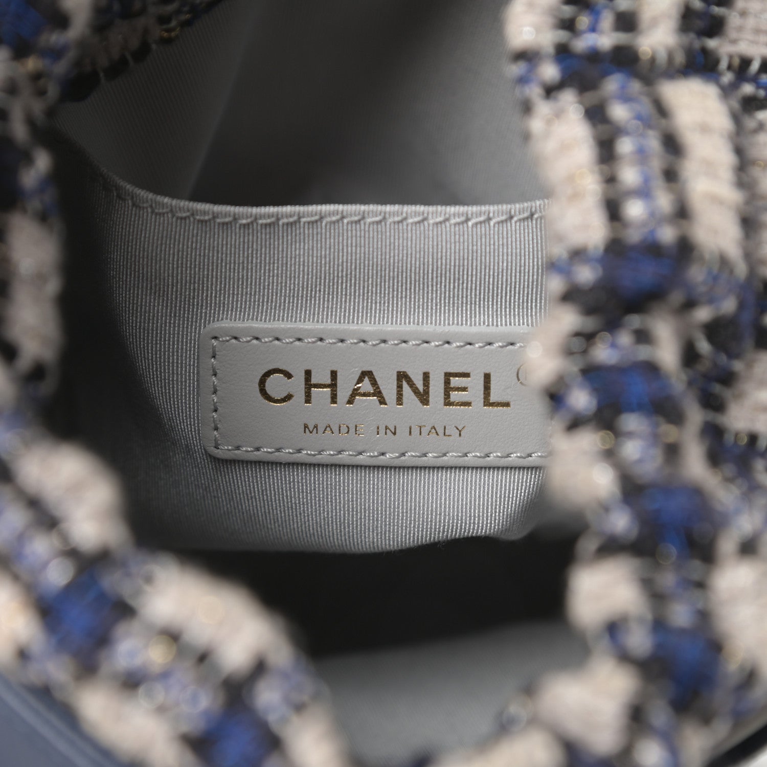 Chanel Calfskin Tweed Medium CC Chain Bucket Drawstring Bag Navy Blue Multicolor 6 of 10