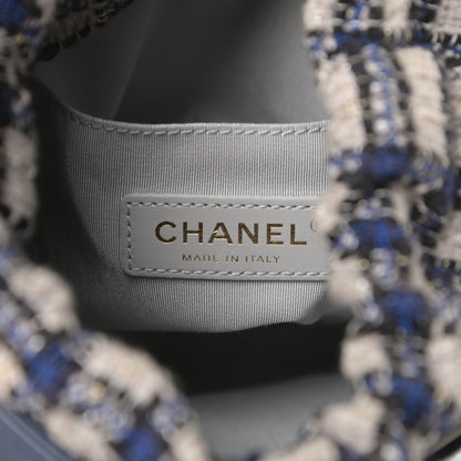 Chanel Calfskin Tweed Medium CC Chain Bucket Drawstring Bag Navy Blue Multicolor 6 of 10