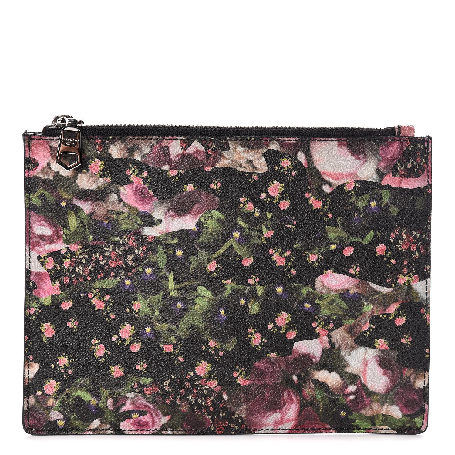 Givenchy Coated Canvas Roses Camouflage Print Zip Pouch Black 1 of 6