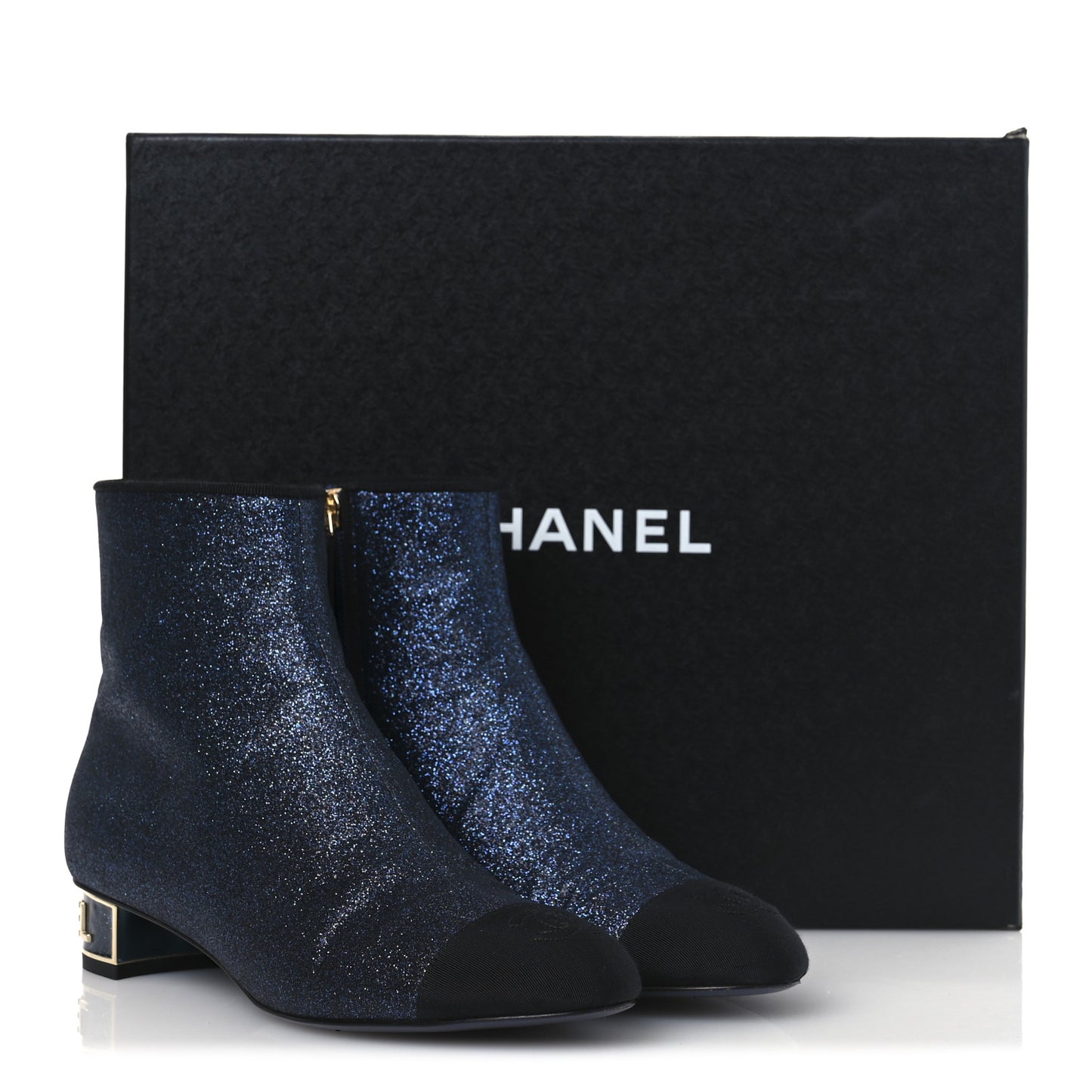 Sequin Grosgrain Cap Toe Logo Short Boots 37 Navy Black
