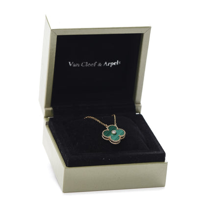 Van Cleef & Arpels 18K Yellow Gold Diamond Malachite Vintage Alhambra Pendant Necklace 6 of 6