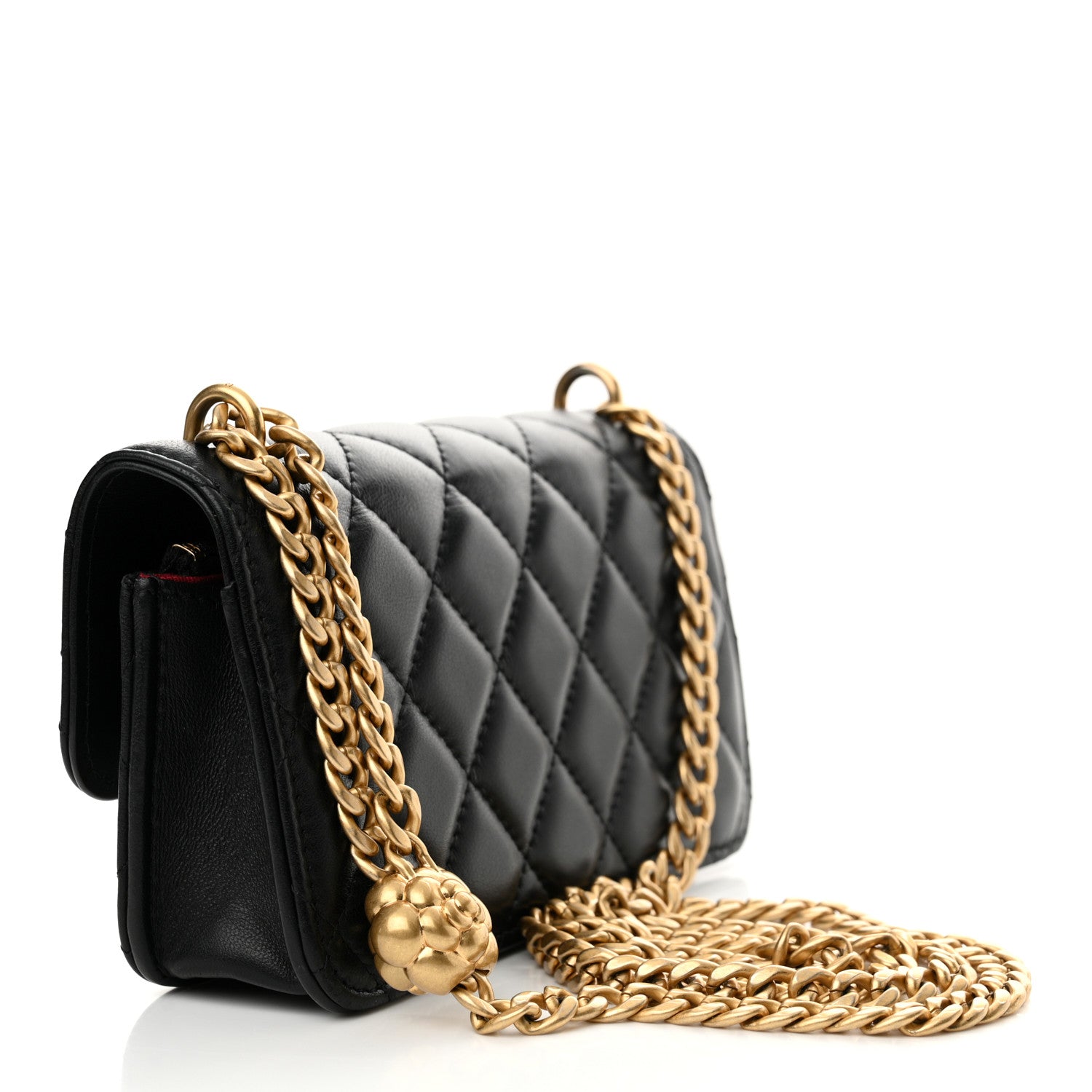 Chanel Lambskin Quilted Sweet Camellia Flap Phone Holder With Chain Black 3 of 13