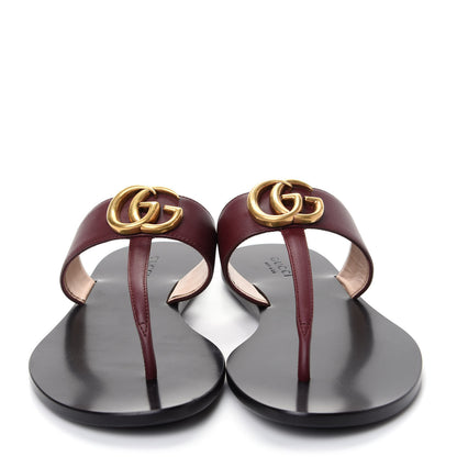 Gucci Calfskin GG Marmont Thong Sandals 36.5 Vintage Bordeaux 2 of 10