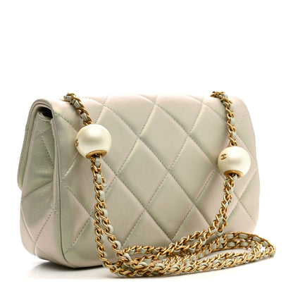 Chanel Pearly Lambskin Quilted Pearl Small Flap Light Grey 4 of 21