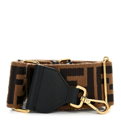 Fendi Jacquard Ribbon Vitello King FF Adjustable Strap You Fango Marrone Black 1 of 8