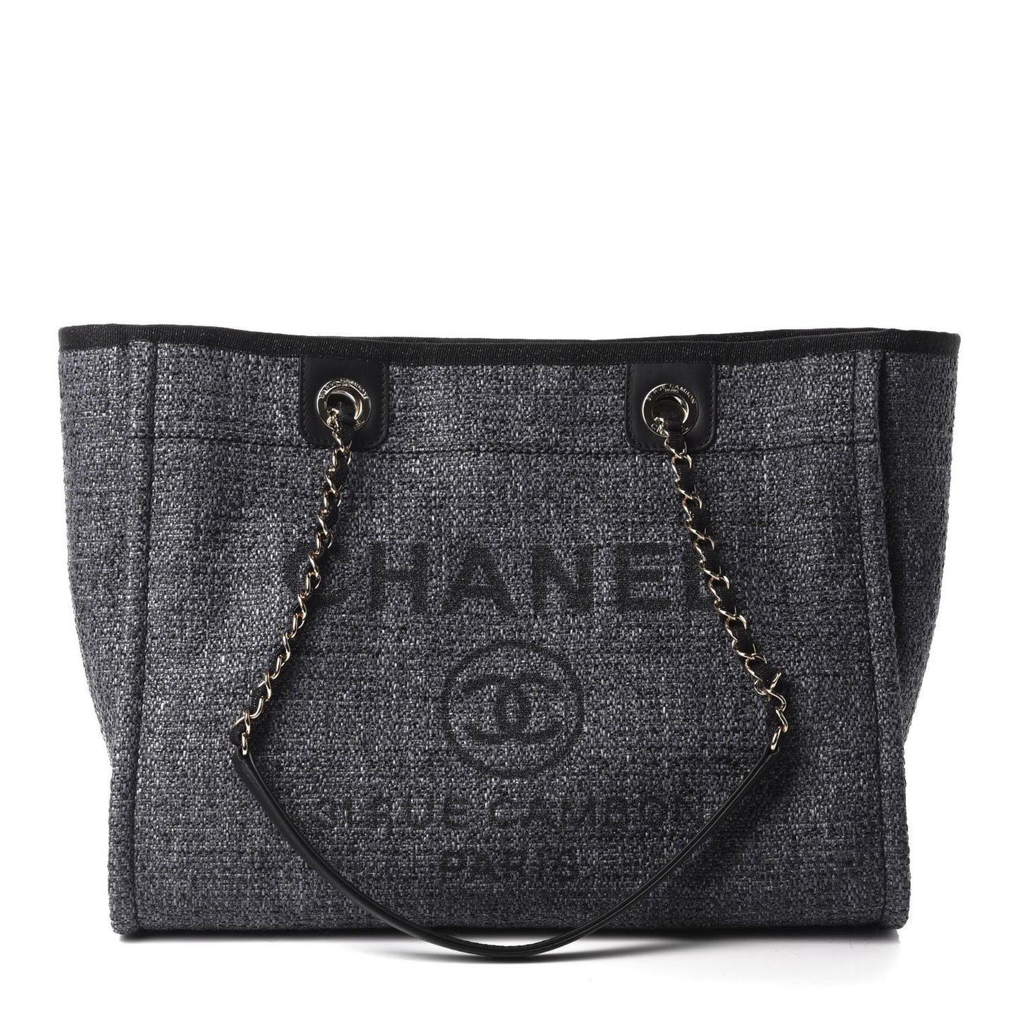 Woven Straw Raffia Small Deauville Tote Charcoal