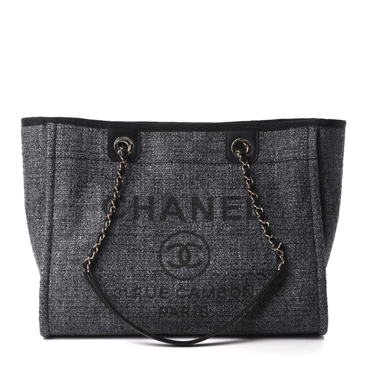 Chanel Woven Straw Raffia Small Deauville Tote Charcoal 1 of 11