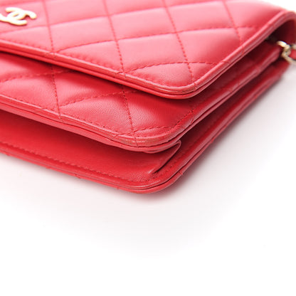 Chanel Lambskin Quilted Wallet On Chain WOC Red 10 of 12