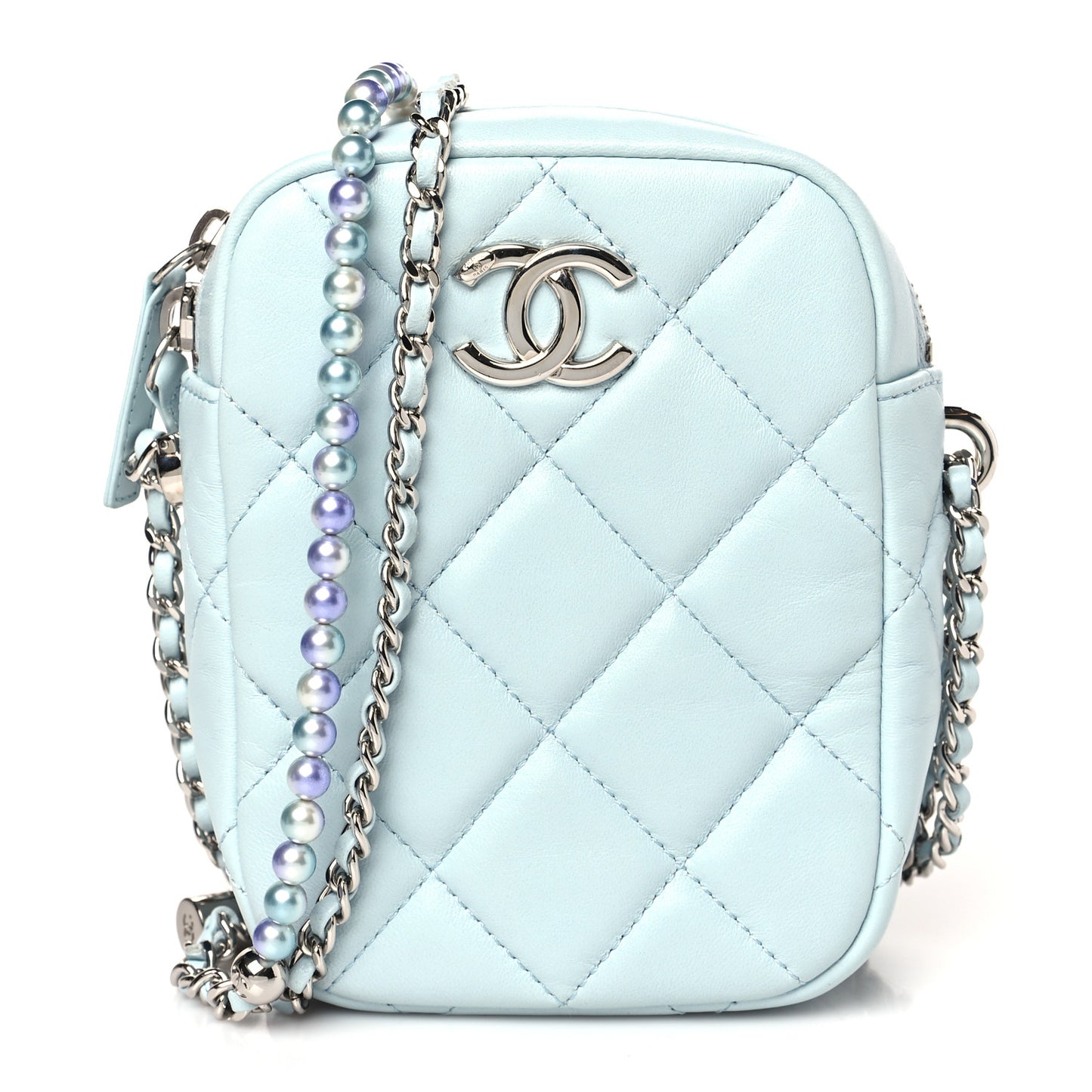 Lambskin Quilted Vertical My Perfect Camera Case Light Blue