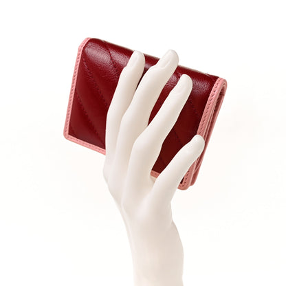 Gucci Azalea Calfskin Enamel Matelasse Diagonal Torchon GG Marmont Card Case New Cherry Red Wild Rose 2 of 9