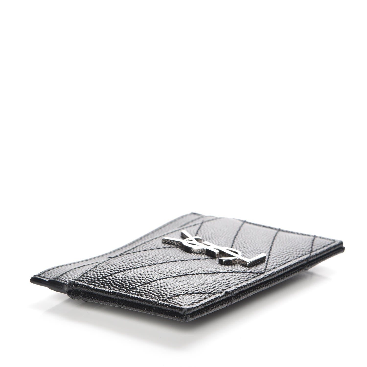 Saint Laurent Grain De Poudre Matelasse Chevron Monogram Credit Card Case Black 4 of 9