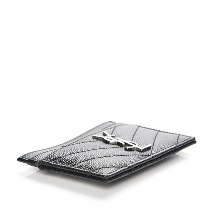 Saint Laurent Grain De Poudre Matelasse Chevron Monogram Credit Card Case Black 4 of 9