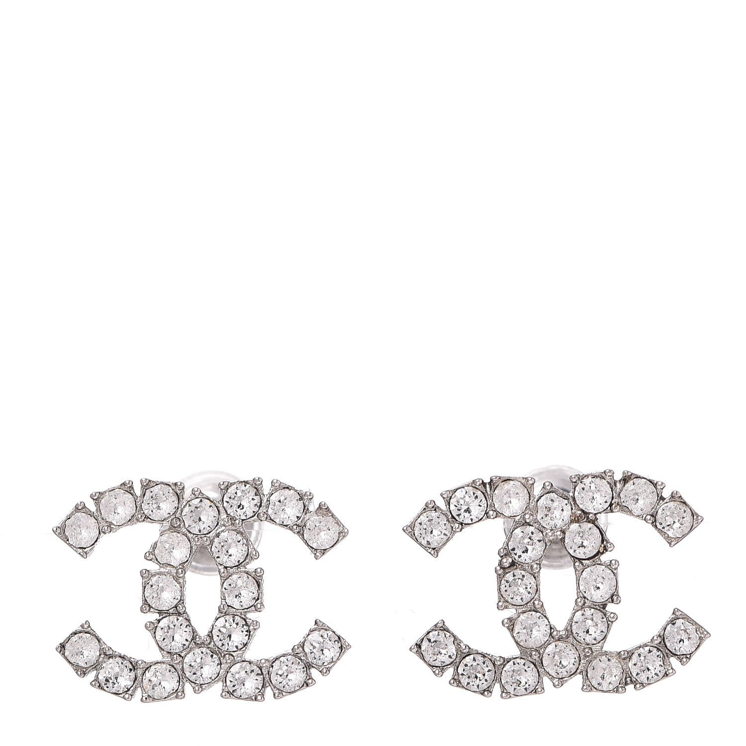 Chanel Crystal CC Earrings Silver 1 of 5