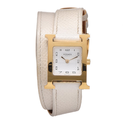 Hermes Stainless Steel Epsom 21mm Heure H Hour Double Tour Quartz Watch Blanc 1 of 7