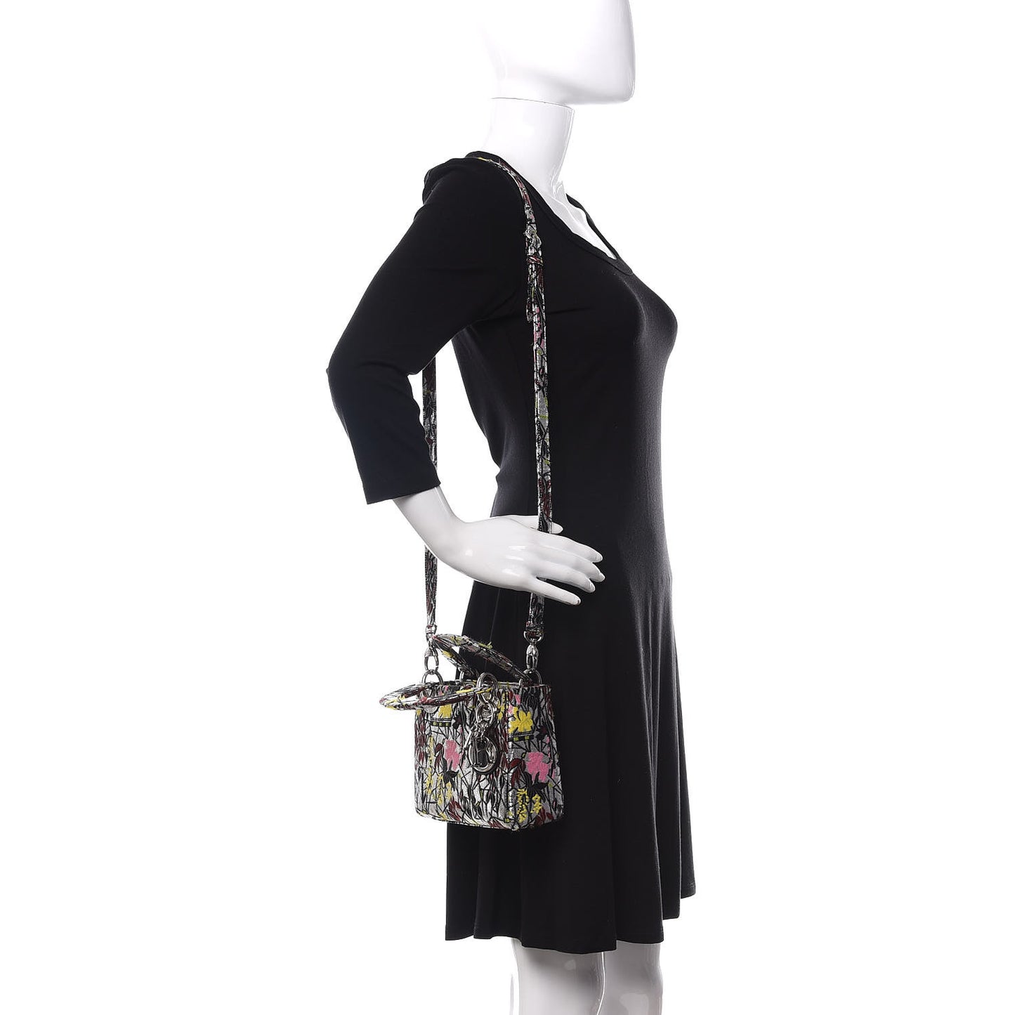 Metallic Canvas Embroidered Mini Lady Dior Argent Multicolor