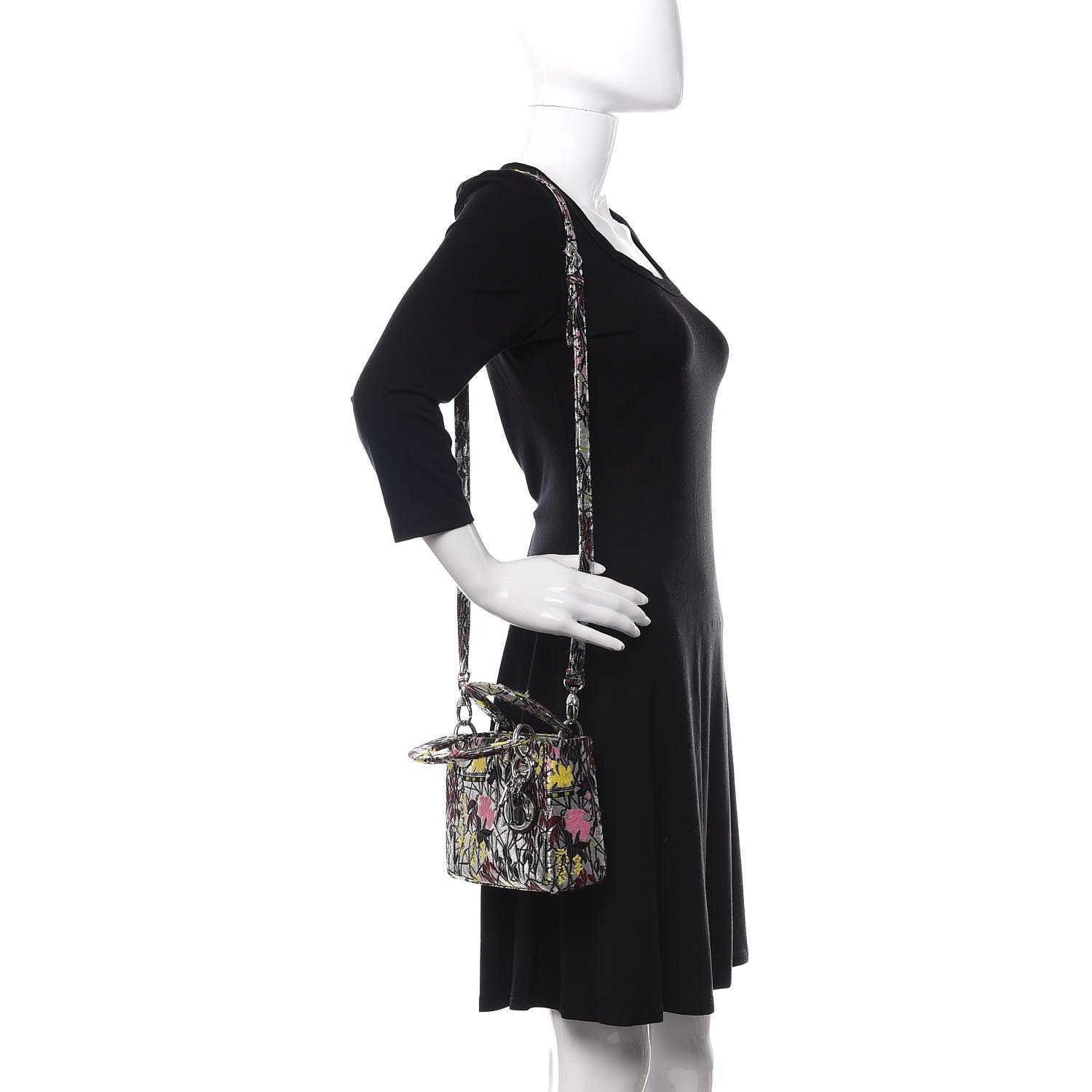 Christian Dior Metallic Canvas Embroidered Mini Lady Dior Argent Multicolor 2 of 13
