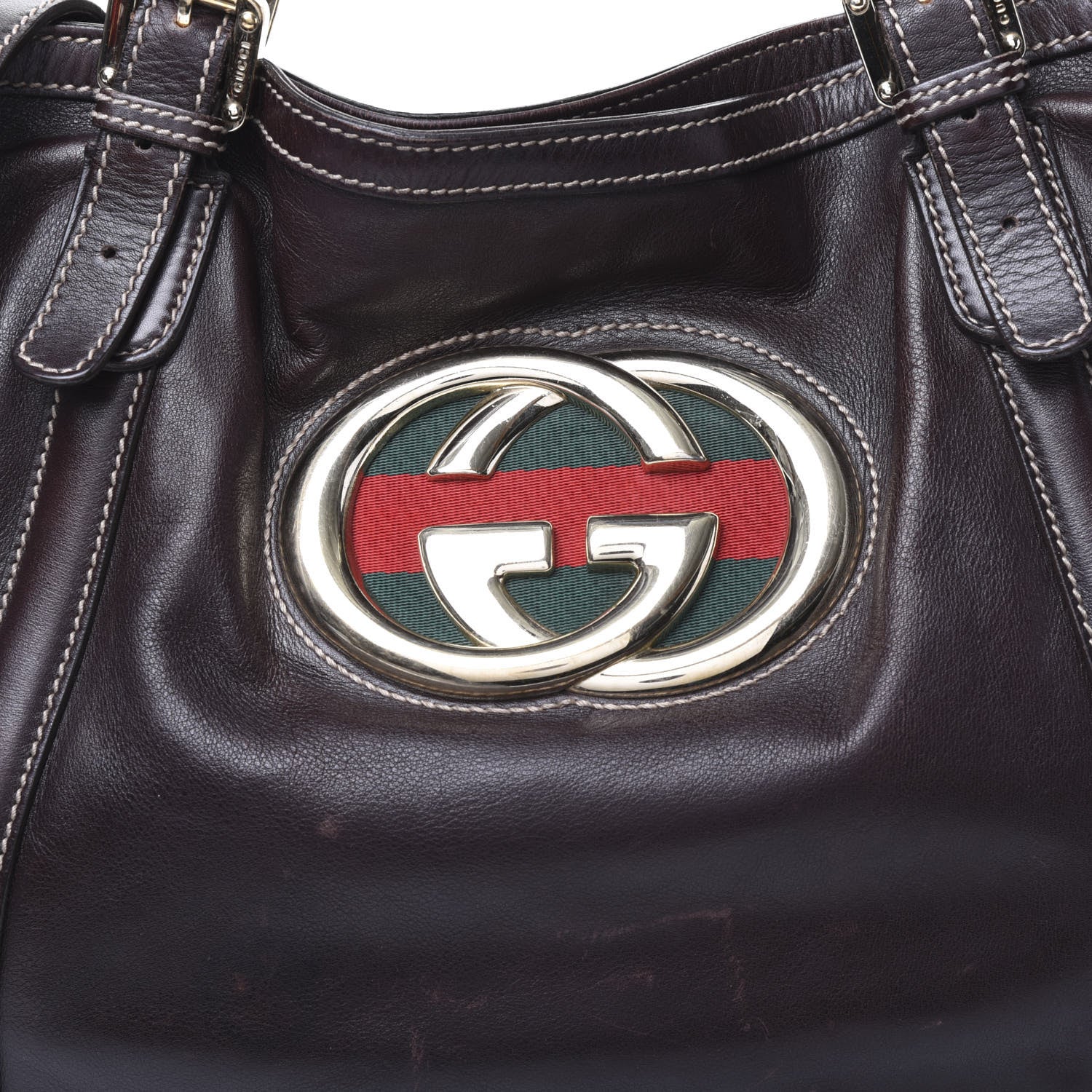 Gucci Calfskin Medium Britt Tote Dark Brown 9 of 9