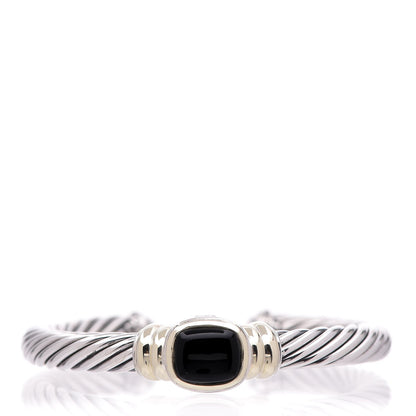 David Yurman Sterling Silver 18K Yellow Gold Onyx 7mm Noblesse Cable Bracelet 1 of 12