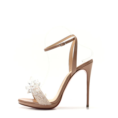 Christian Louboutin Patent Crystal Queen 120 Sandals 38.5 Nude 1 of 10