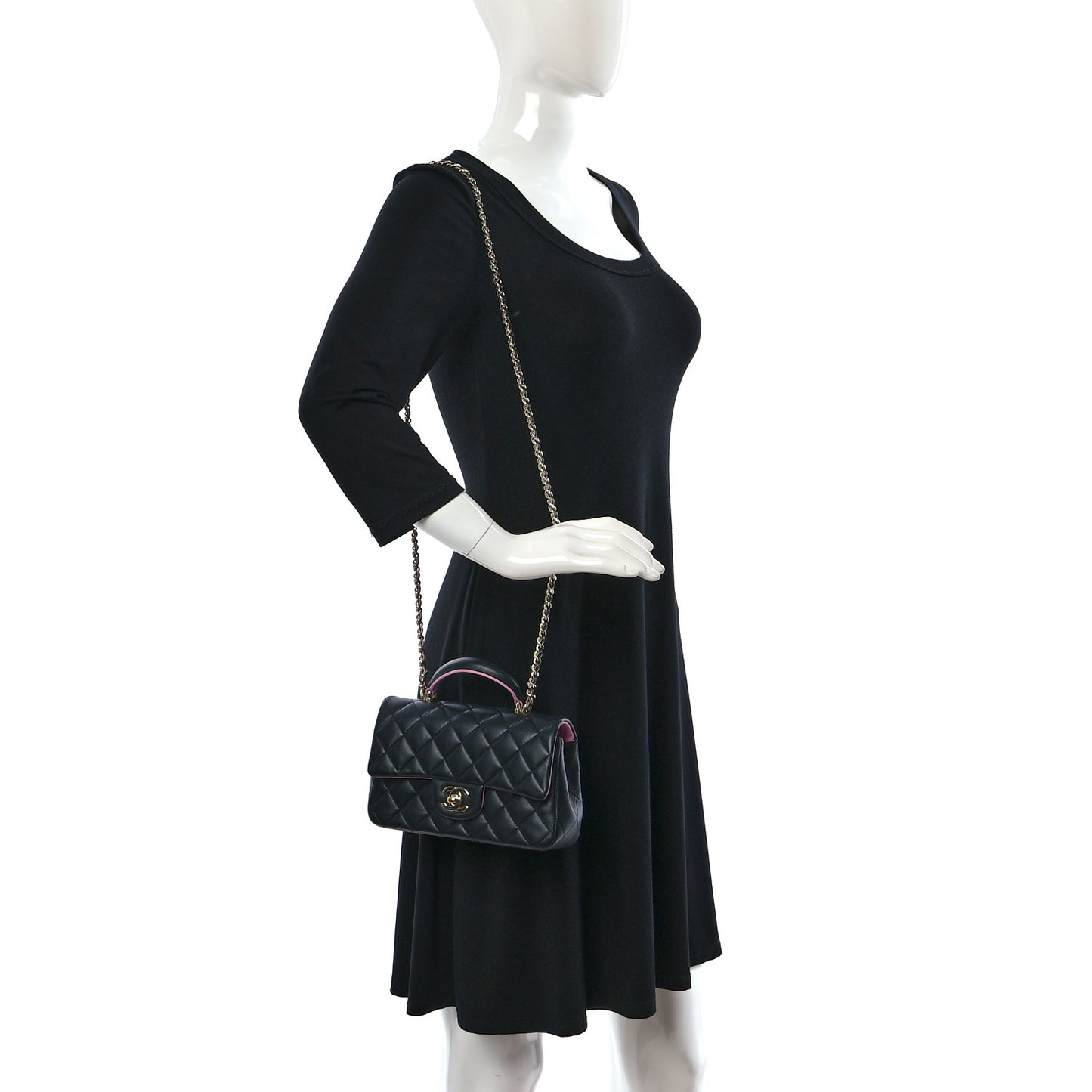 Lambskin Quilted Bi-Color Mini Top Handle Rectangular Flap Black Lilac