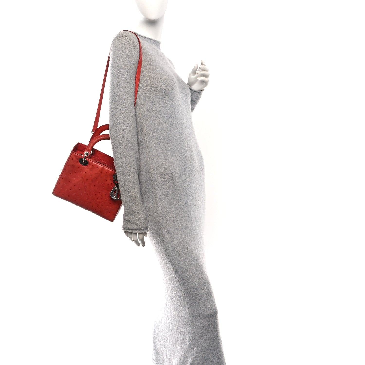 Christian Dior Ostrich Medium Lady Dior Red 2 of 10