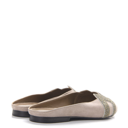 Hermes Suede Goatskin Crystal Roxane Mules 36.5 Champagne Rose Grey 4 of 7