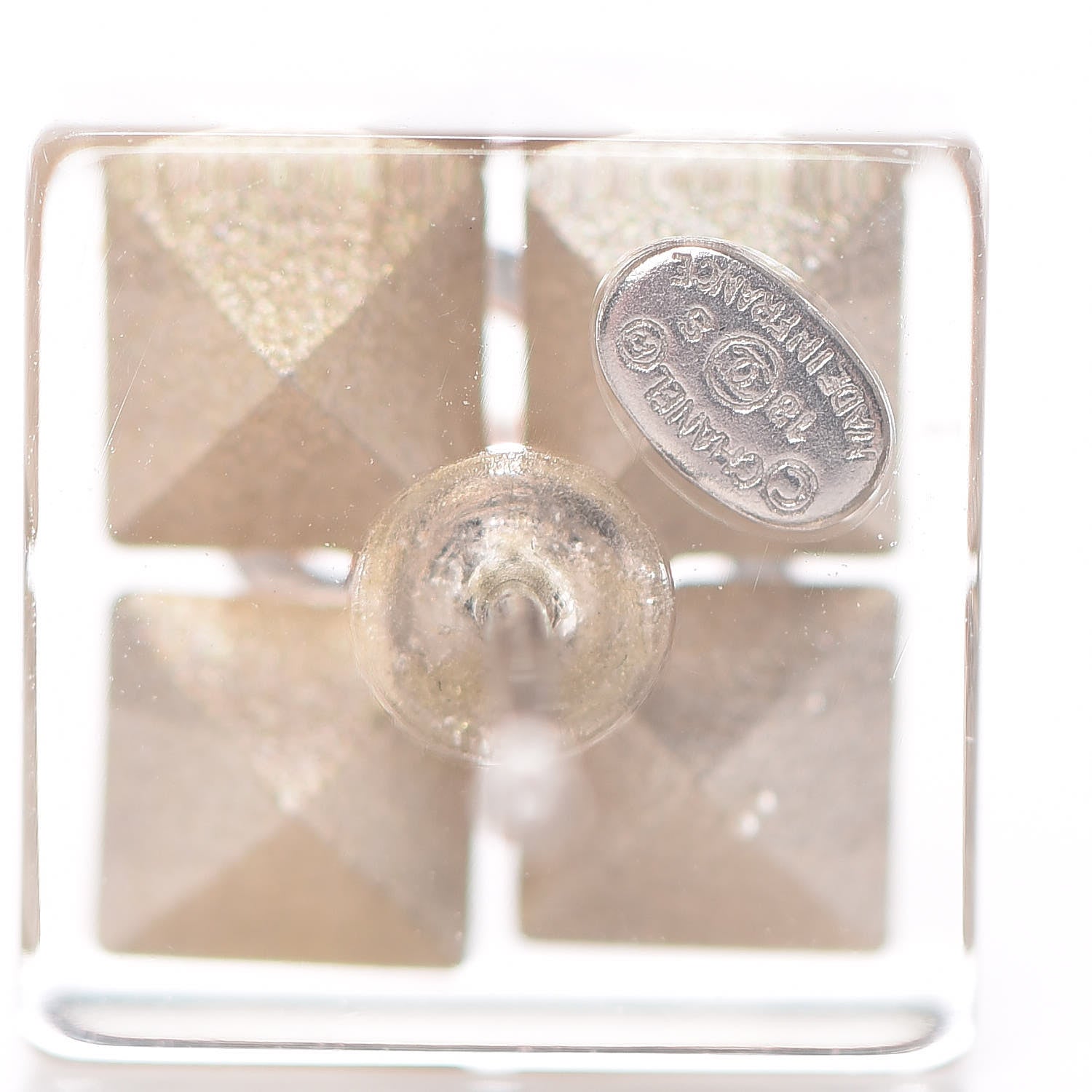 Chanel Transparent Resin Iridescent Crystal CC Cube Earrings Silver 4 of 5