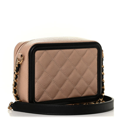Chanel Caviar Quilted CC Filigree Vanity Clutch With Chain Beige Black 2 of 4