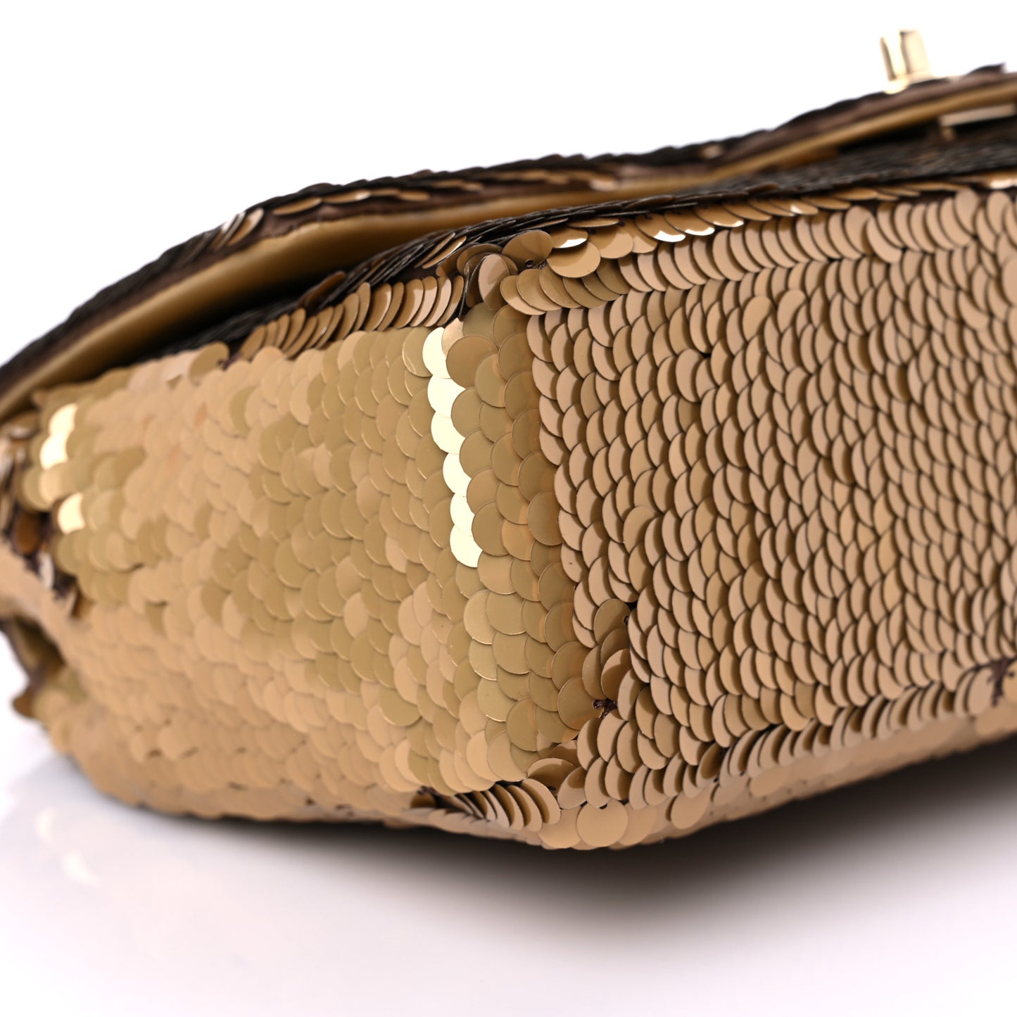 Sequin Quilted Medium Single Flap Gold