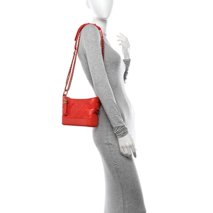Chanel Aged Calfskin Quilted Small Gabrielle Hobo Red 2 of 11