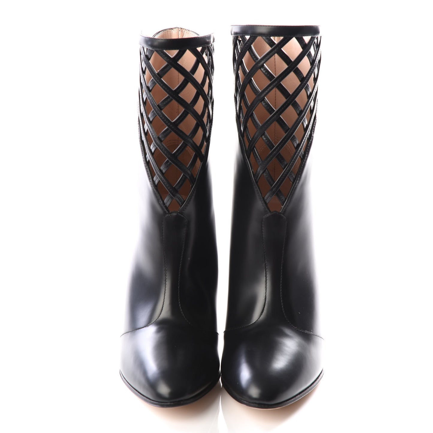 Plume Calfskin Damir Lattice Cutout Boots 37.5 Black