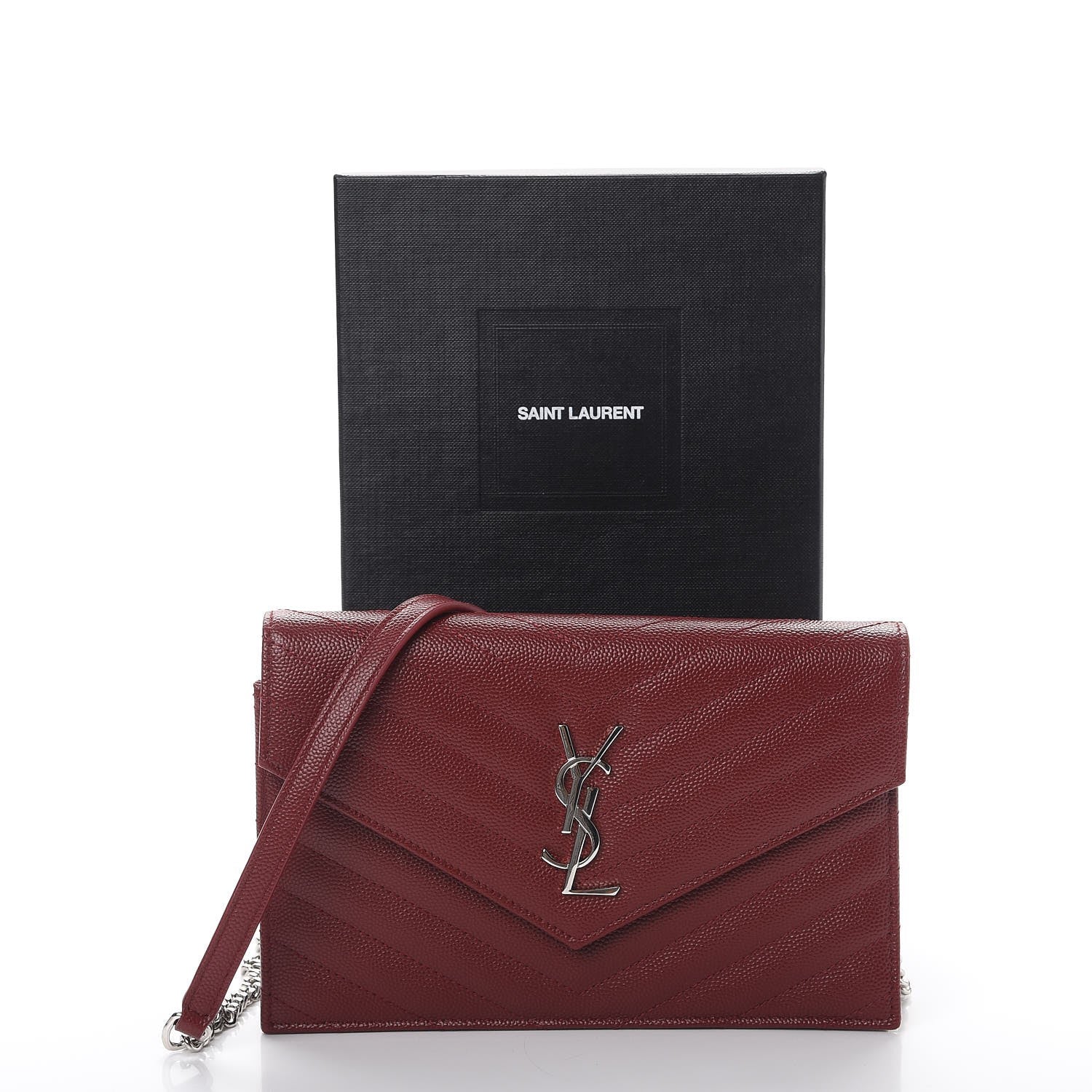 Saint Laurent Grain De Poudre Matelasse Chevron Monogram Envelope Chain Wallet Palissandre 9 of 9
