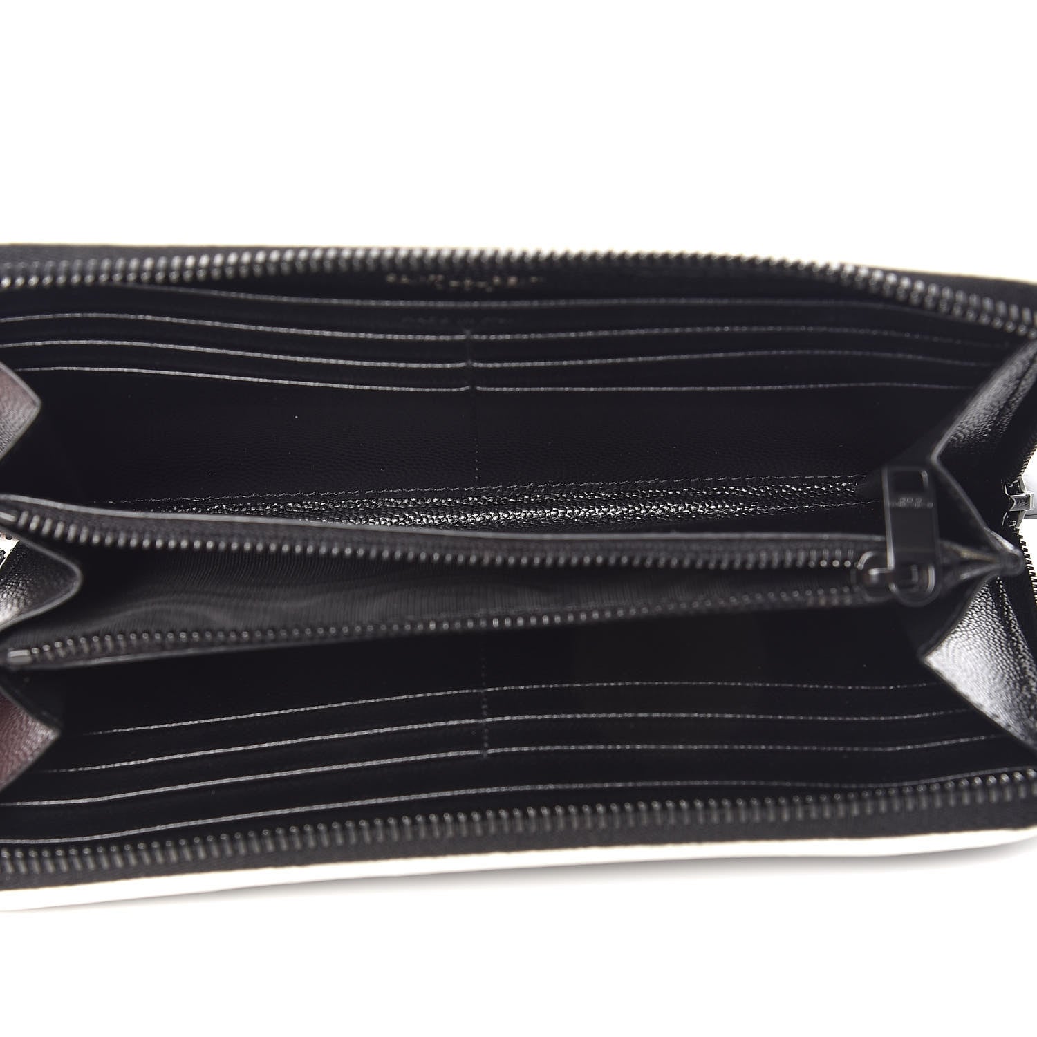 Saint Laurent Grain De Poudre Matelasse Chevron Monogram Zip Around Wallet Black Dove White 5 of 10