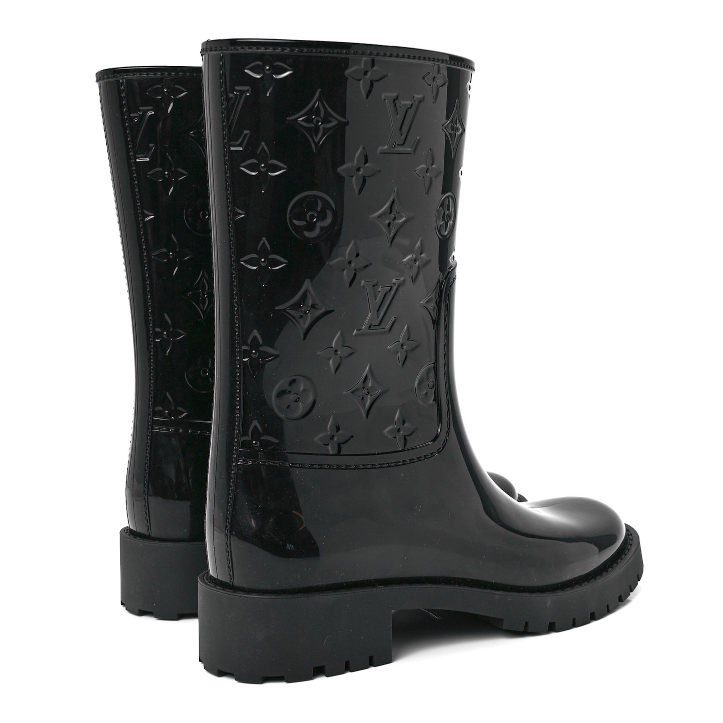 Rubber Embossed Monogram Drops Flat Half Boots 37 Black
