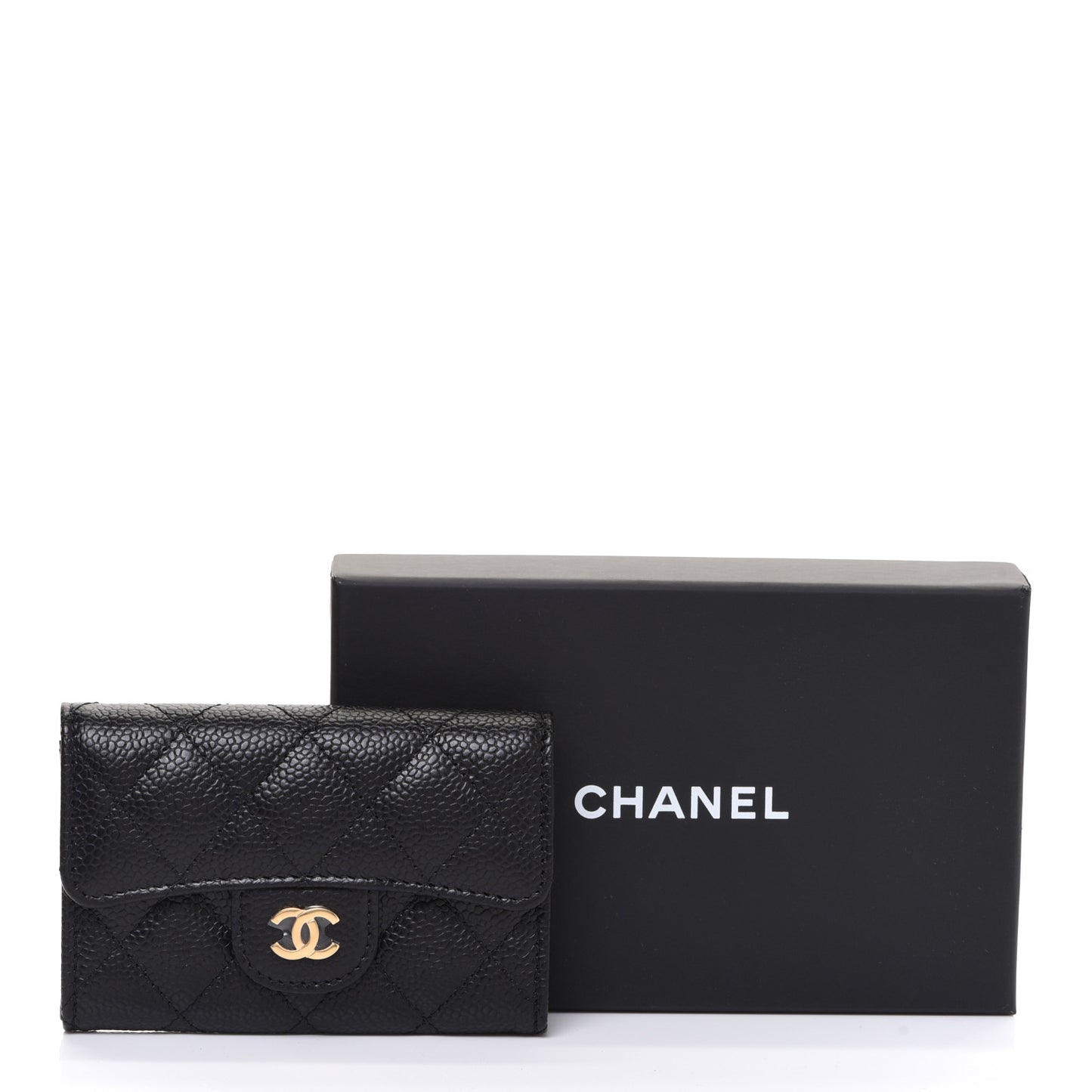 Caviar Quilted Flap Card Holder Wallet Black